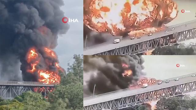 Koca köprü alev topuna döndü! Görüntüler dehşete düşürdü: Amerika Köprüsü'nde facia