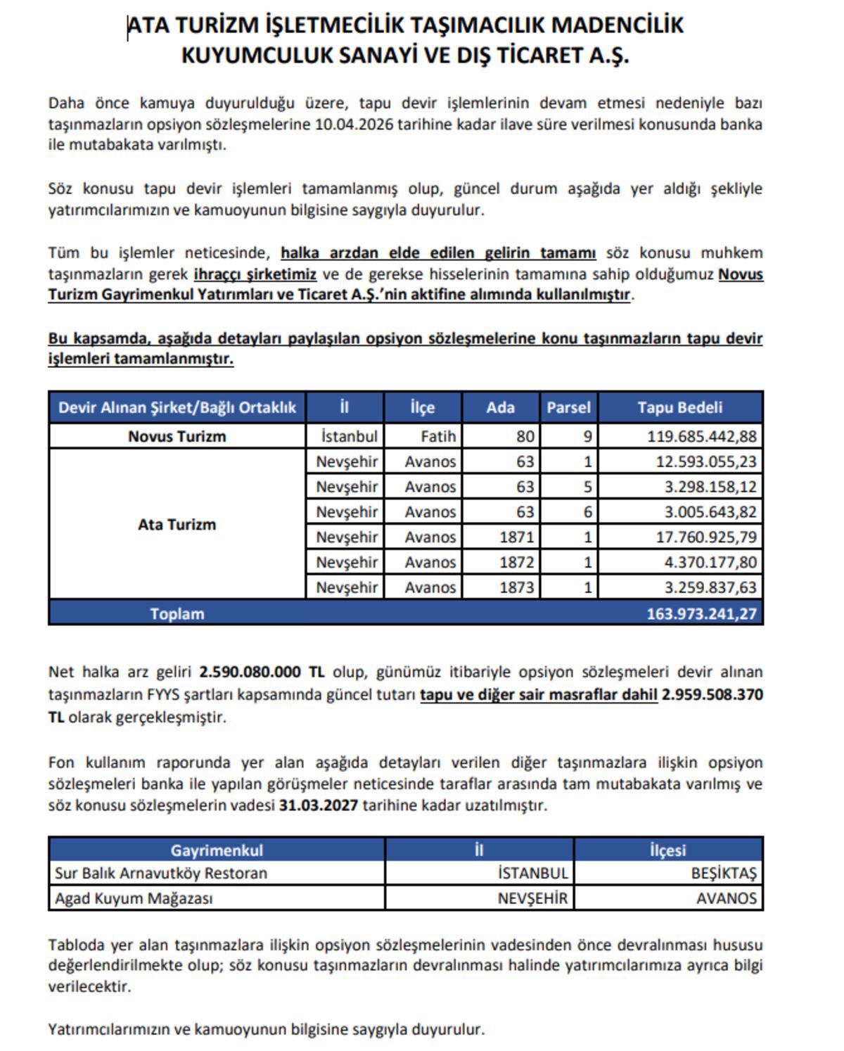 ATATR halka arz gelirinin tamamını kullandığı yeri açıkladı, Görsel 1