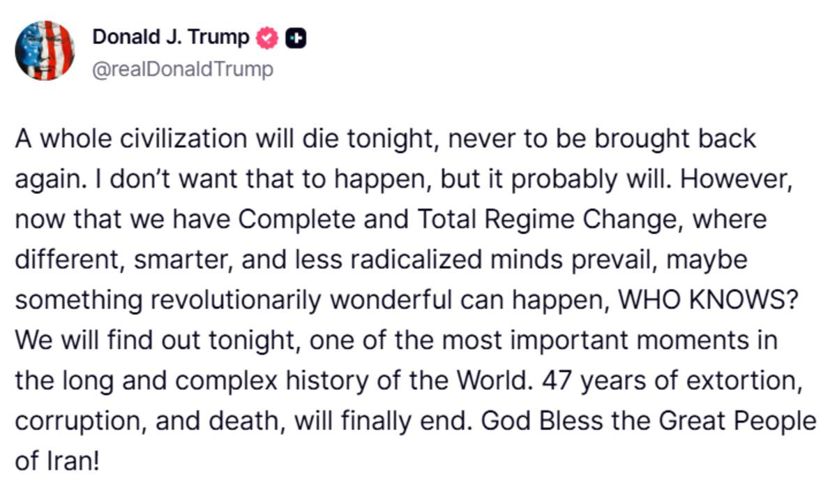 Son dakika | Trump tan İran a korkun&ccedil; s&ouml;zler: "Bu gece koca bir medeniyet yok olacak" 2