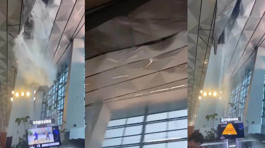 Havaalanında şelale paniği! Tavan m&uuml;şterilerin &uuml;zerine &ccedil;&ouml;kt&uuml;