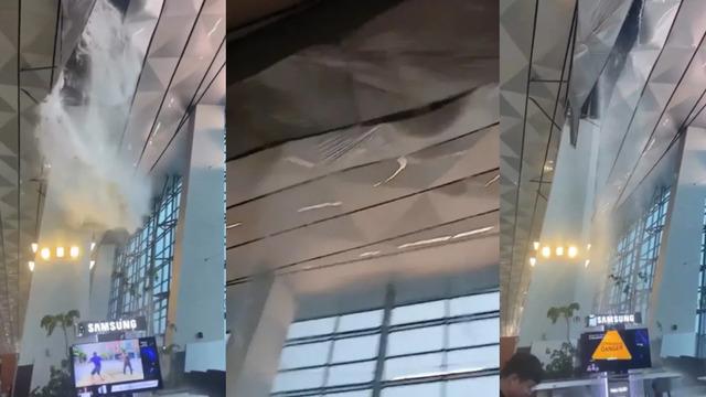 Havaalanında şelale paniği! Tavan müşterilerin üzerine çöktü