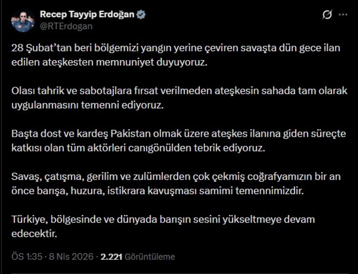 Cumhurbaşkanı Erdoğan dan ABD-İran ateşkesiyle ilgili ilk a&ccedil;ıklama: "Memnuniyet duyuyoruz" 2