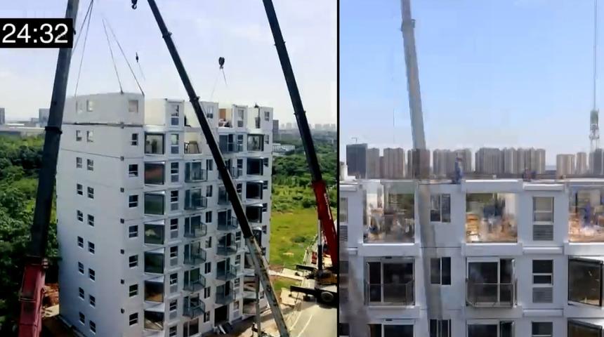 1 g&uuml;nde apartman: 28 saatte 10 katlı apartman inşa ettiler!