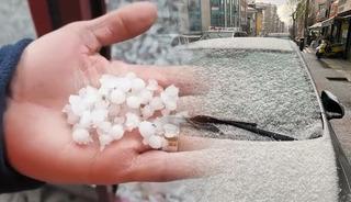 İstanbul'da dolu s&uuml;rprizi! Ortalık beyaza b&uuml;r&uuml;nd&uuml;