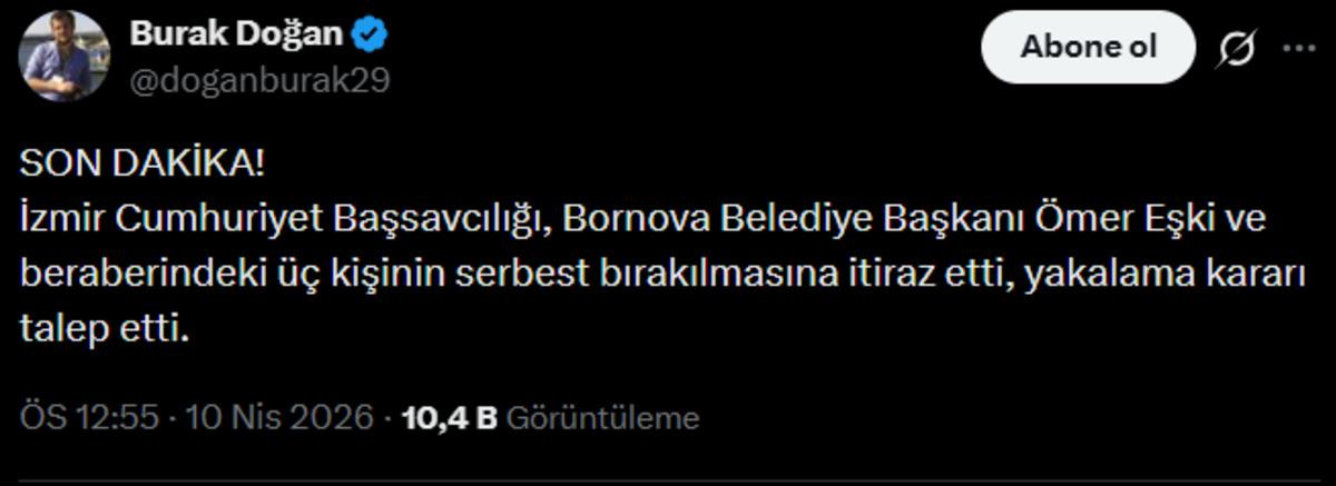 Bornova Belediye Başkanı &Ouml;mer Eşki hakkında yakalama kararı 2