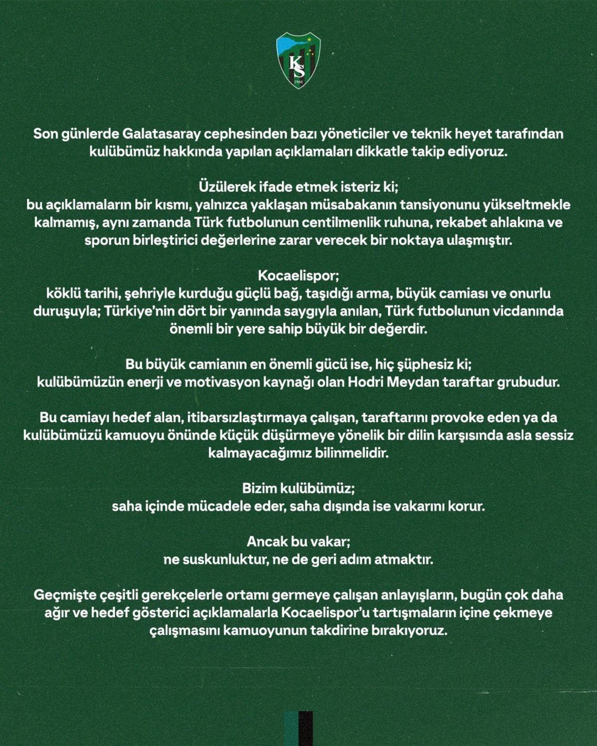 K&ouml;rfez&rsquo;den Galatasaray a sert &ccedil;ıkış: "Kimseden Korkumuz Yok!" 1