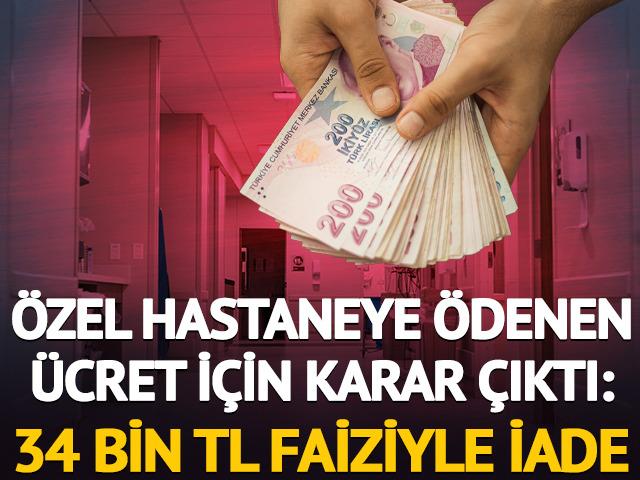 Hastaneye &ouml;denen &uuml;cret i&ccedil;in karar &ccedil;ıktı: 34 bin TL faiziyle iade