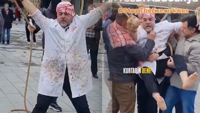 İsrail'i protesto ediyordu: Boynundaki ip sıkışınca... "Kurtar beni"