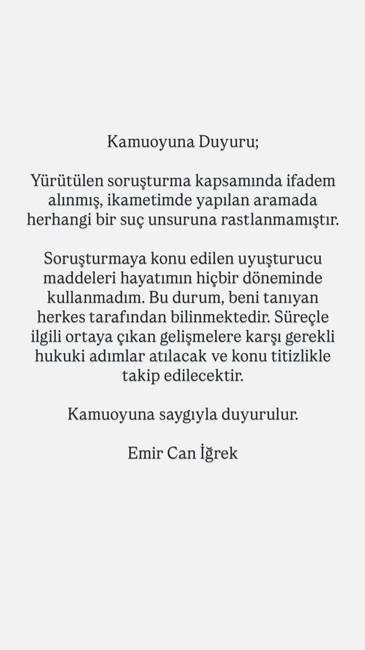 Uyuşturucu test sonucu pozitif çıktı! Emir Can İğrek ten ilk açıklama 2