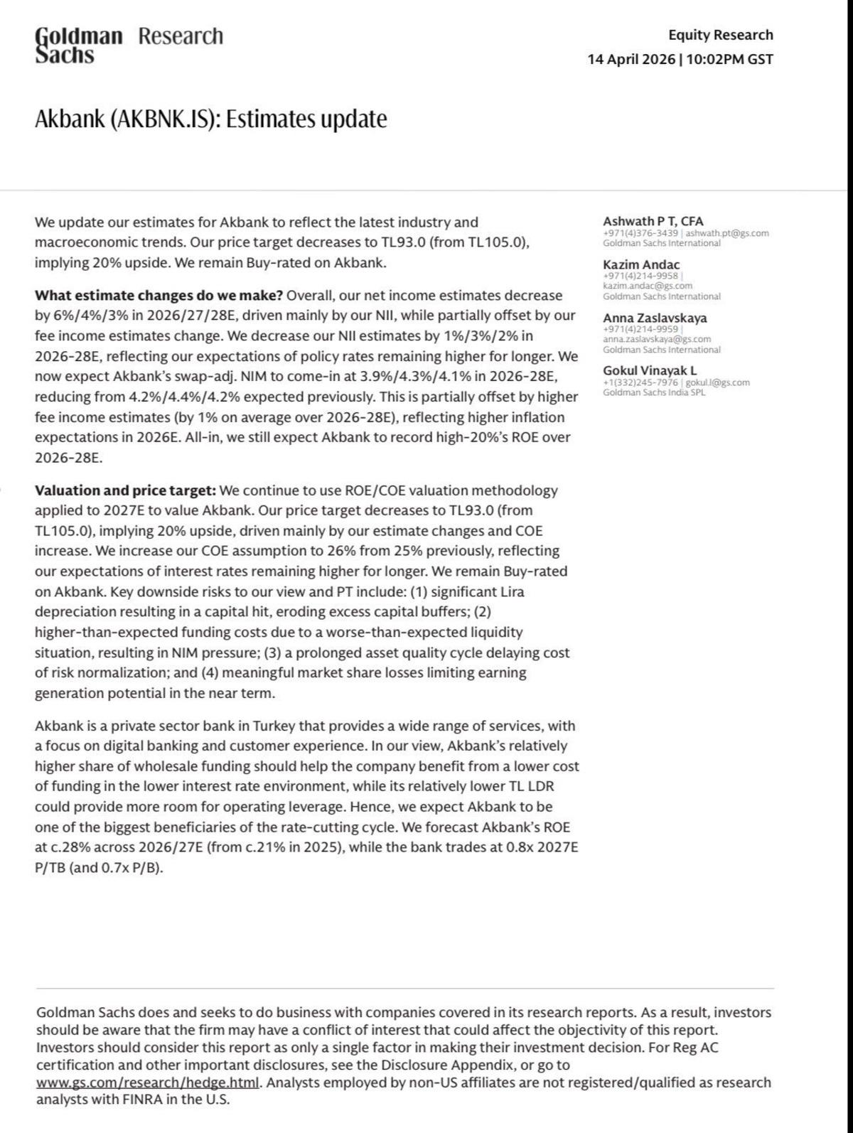 Goldman Sachs Akbank ve Yapı Kredi hedef fiyatını indirdi, G&ouml;rsel 1