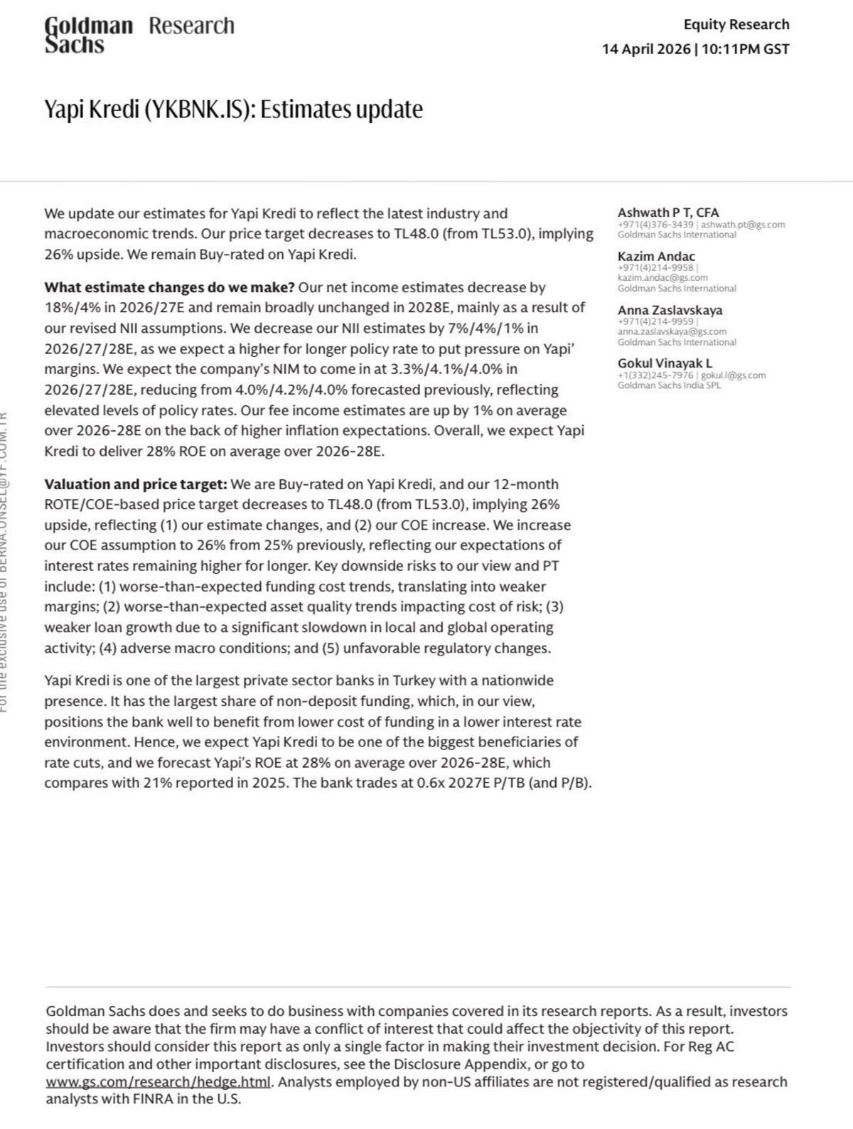 Goldman Sachs Akbank ve Yapı Kredi hedef fiyatını indirdi, G&ouml;rsel 2