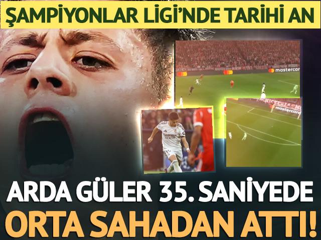 Arda G&uuml;ler, Şampiyonlar Ligi'nde yine orta sahadan attı! Bu sefer 35. saniyede...