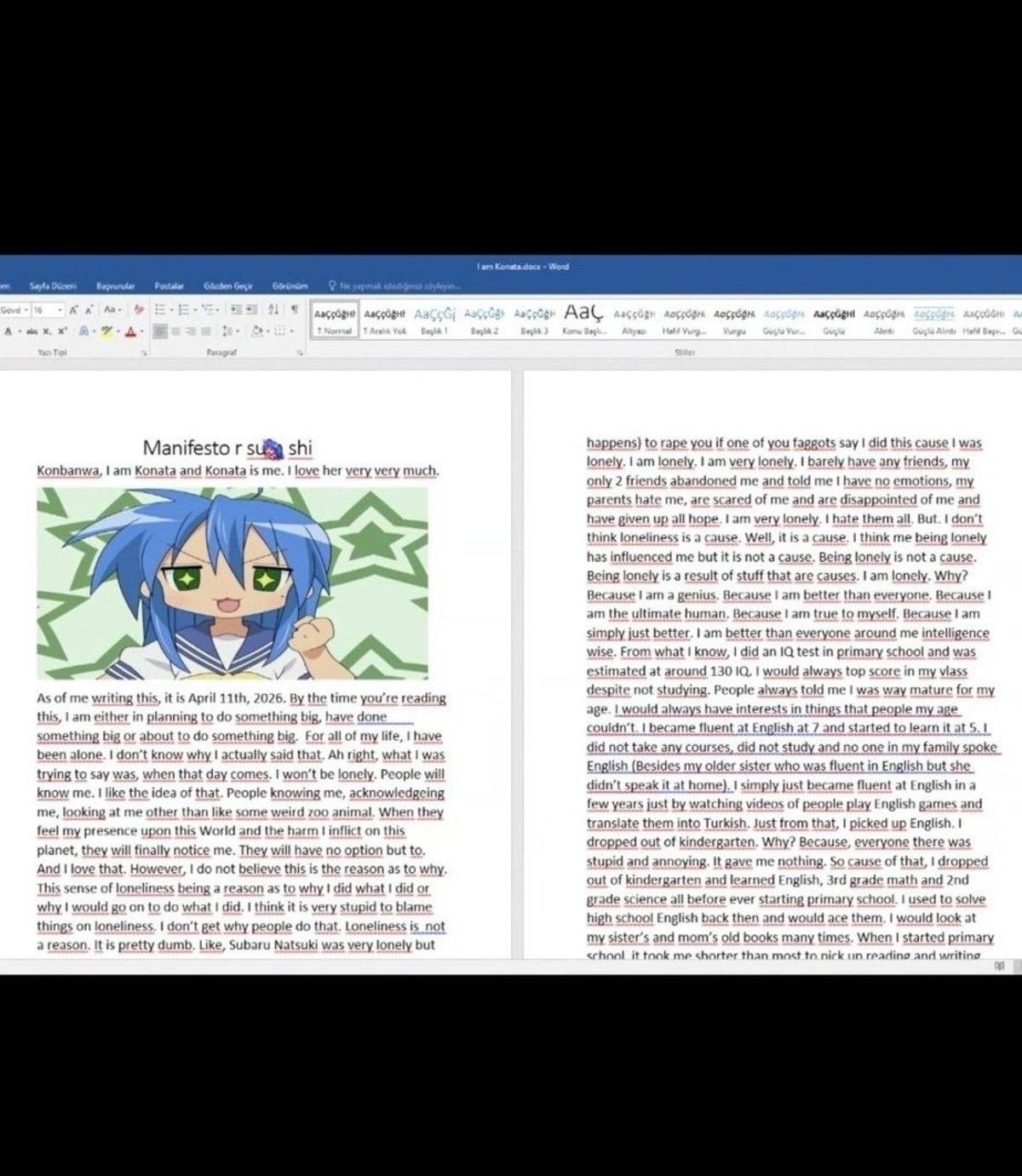 Okul saldırganının 11 Nisan daki yazısı ortaya &ccedil;ıktı:  En &uuml;st&uuml;n insanım  3