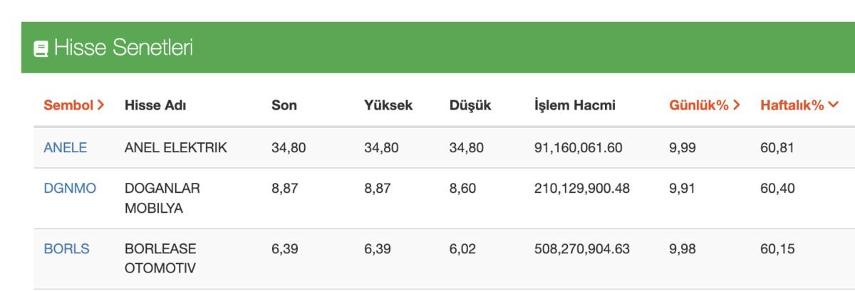 BIST te bir haftada y&uuml;zde 60 kazandıran 3 hisse, G&ouml;rsel 1