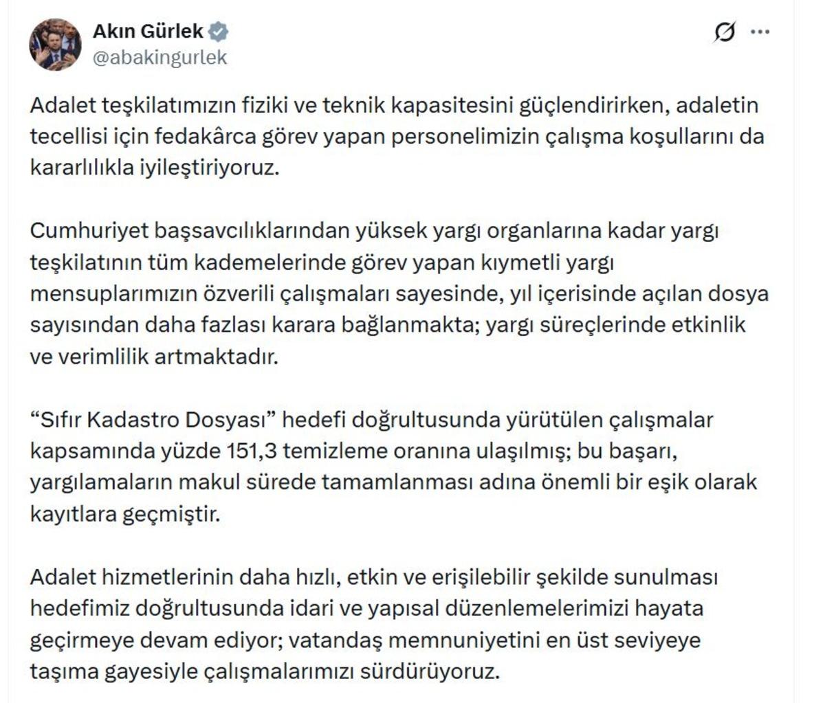 Bakan Gürlek: "Yıl içinde açılan dosya sayısından daha fazlası karara bağlanıyor" 1