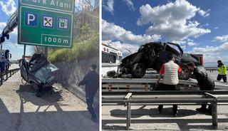 TEM&rsquo;de otomobil y&ouml;n levhasına saplandı: 1 kişi yaralandı