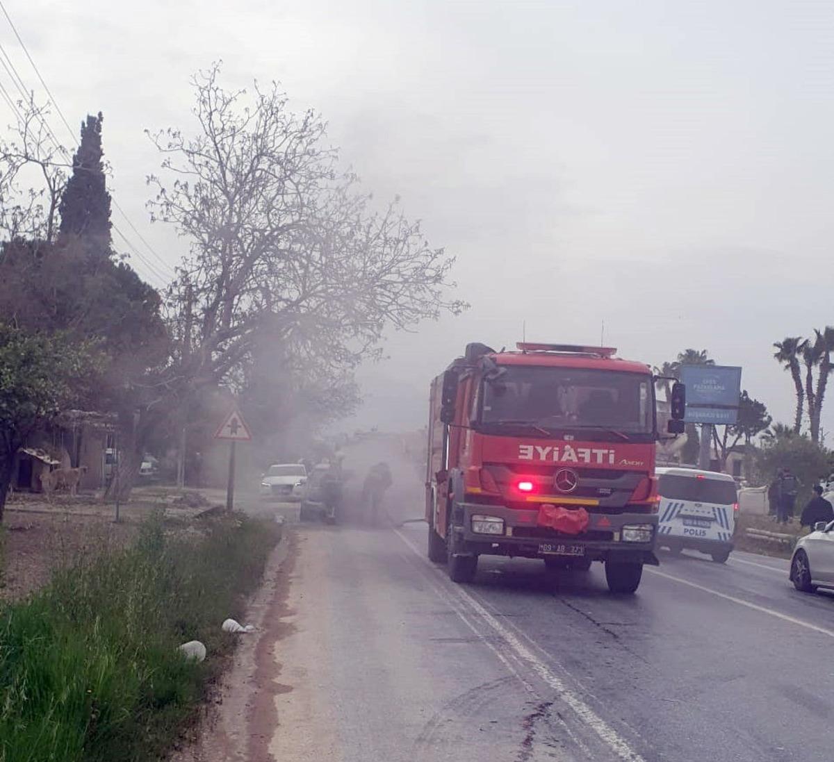 Aydın da seyir halindeki otomobil alev aldı: İtfaiye m&uuml;dahale etti 2