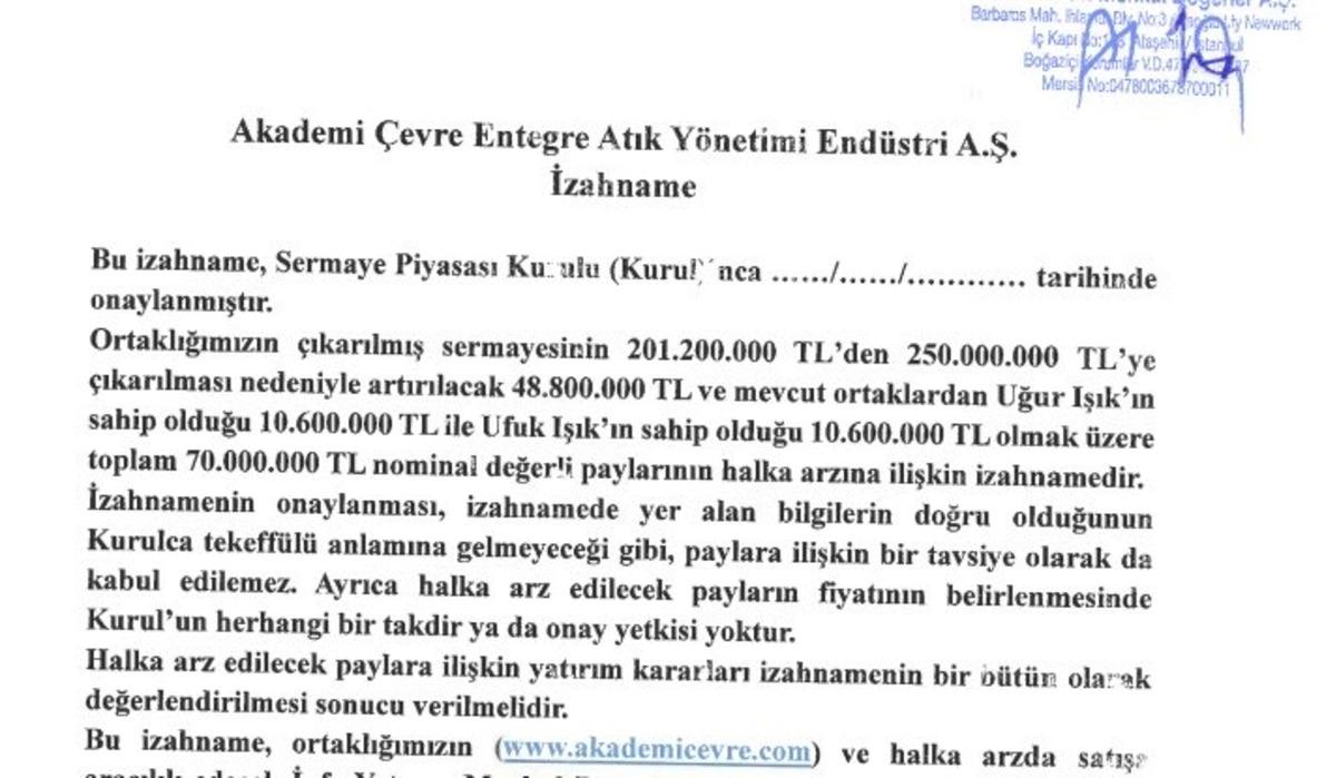 Akademi &Ccedil;evre den 70 milyon TL lik halka arz planı, G&ouml;rsel 1