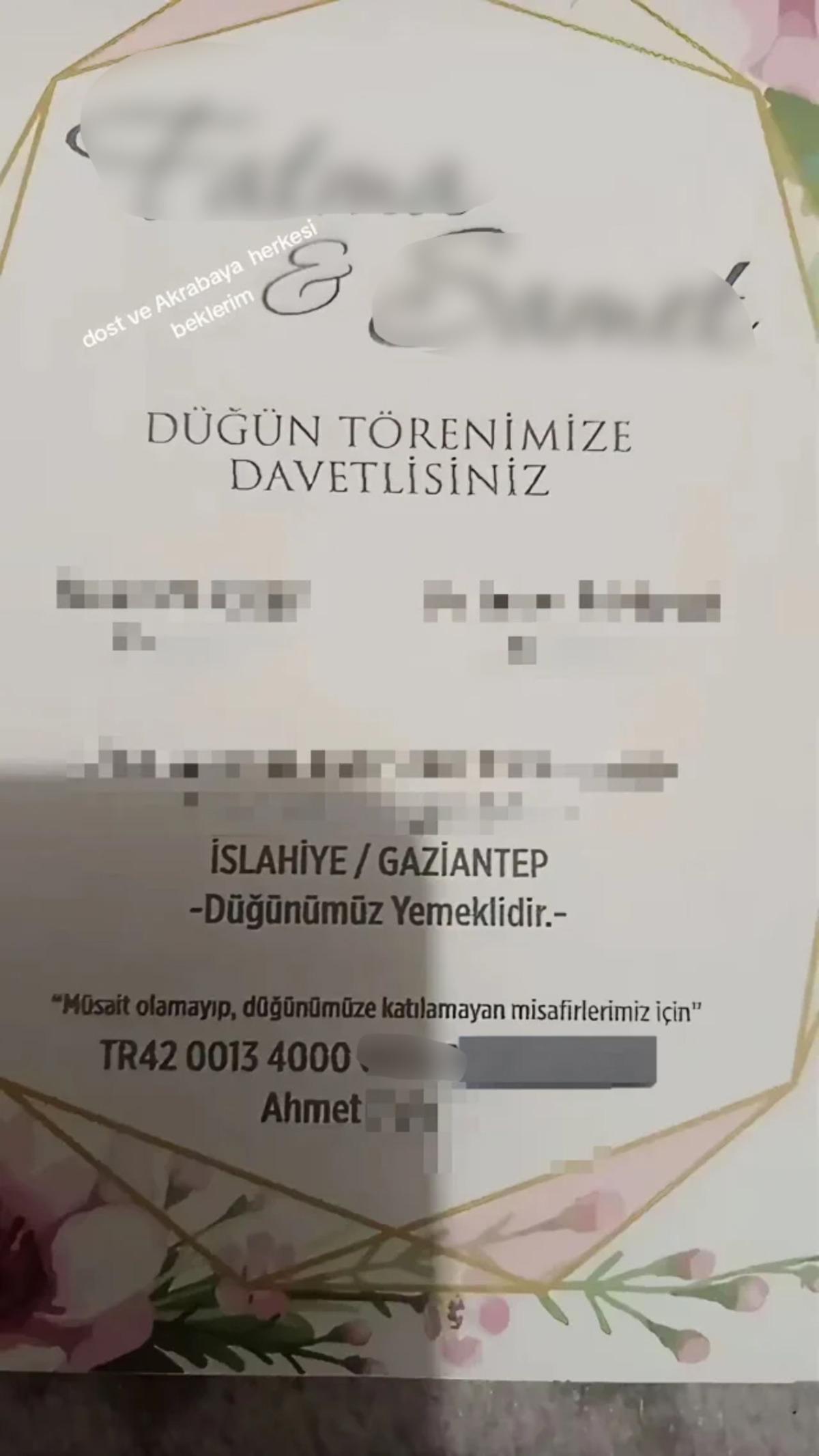 Sonun da bu da oldu! D&uuml;ğ&uuml;ne gelemeyecek olanlar i&ccedil;in davetiyeye IBAN koyuldu 1