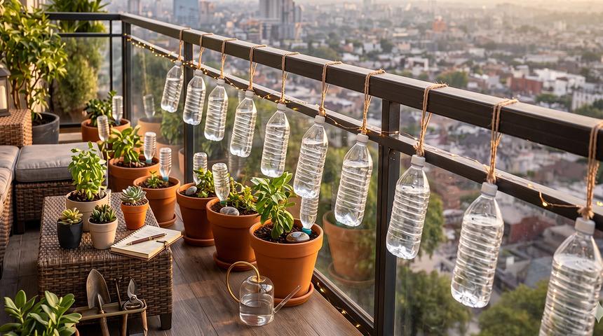 Dışarı &ccedil;ıkmadan balkona pet şişe asın: En pratik y&ouml;ntem