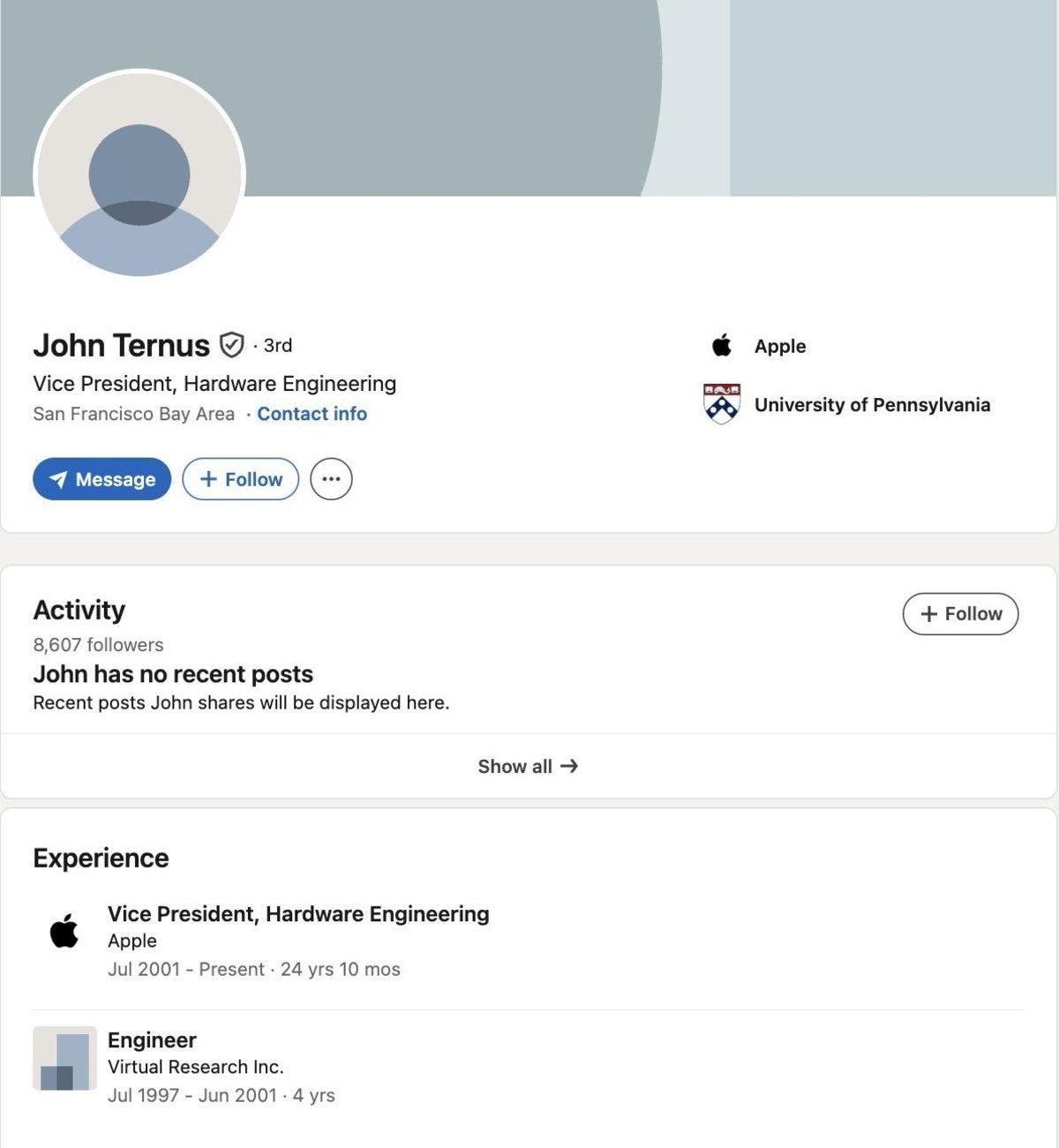 4 trilyon dolarlık Apple ın yeni patronu John Ternus un LinkedIn i şaşırttı: Profil fotoğrafı bile yokmuş! 3