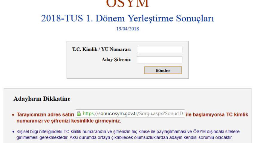 2018 TUS yerleştirme sonuçları açıklandı (1. Dönem ÖSYM sonuç sayfası)