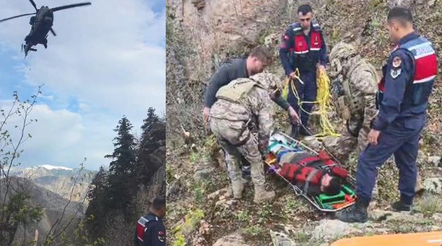 Artvin&rsquo;de yaylada d&uuml;şerek yaralanan vatandaş helikopterle kurtarıldı
