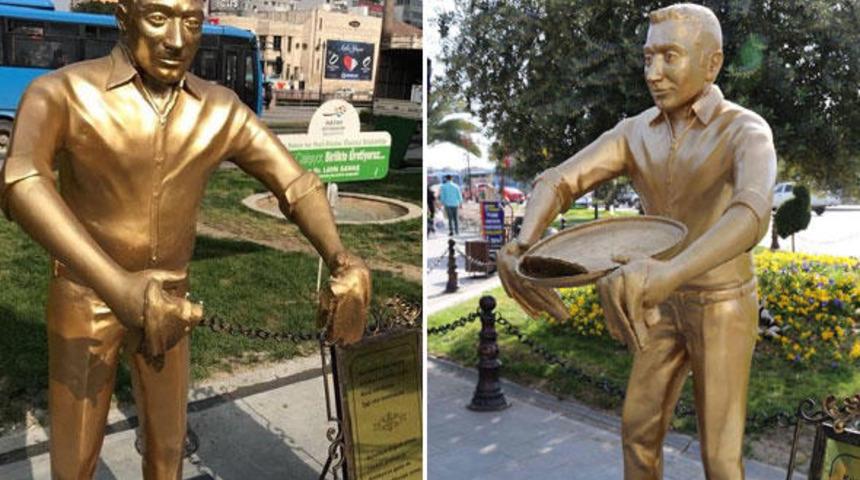 Künefeci adam heykelinin tepsisi çalındı