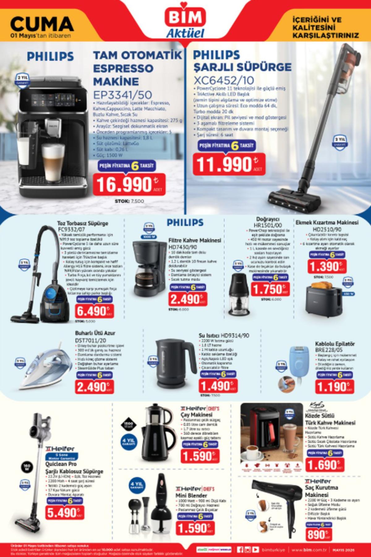 BİM e Philips kahve makinesi geliyor! 1 Mayıs 2026 BİM kataloğu 2