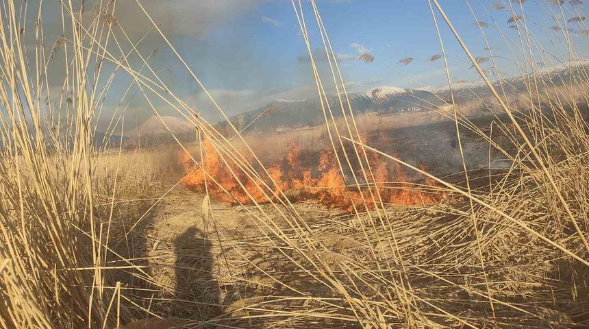 Van&rsquo;ın Muradiye il&ccedil;esinde sazlık yangını
