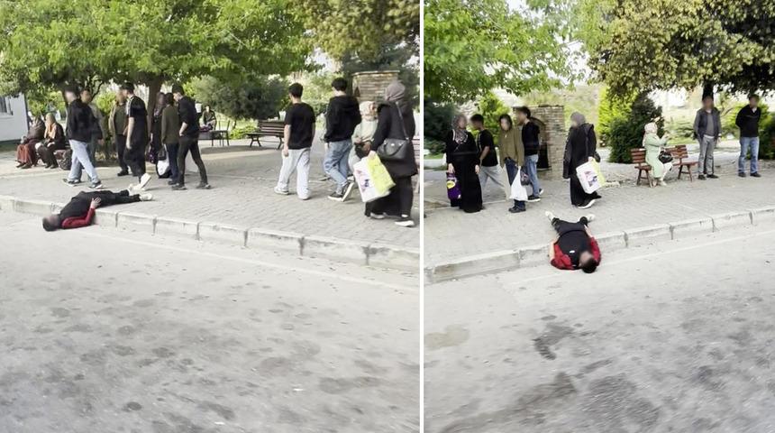 Uyuşturucu bağımlısı durak yanında uyuyakaldı