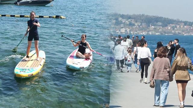 Bebek Sahil'de bahar yoğunluğu: Sıcak havayı fırsat bilenler, denize girdiler