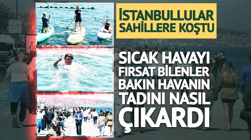 Bebek Sahil'de bahar yoğunluğu: G&uuml;neşli havada denize girdiler