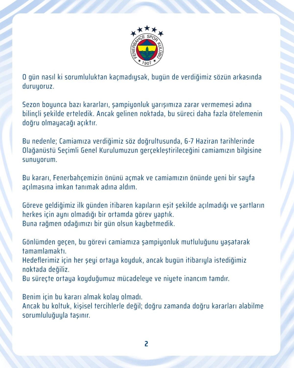 SON DAKİKA: Fenerbah&ccedil;e resmen a&ccedil;ıkladı! Se&ccedil;im tarihi belli oldu: Sadettin Saran aday olacak mı? 7