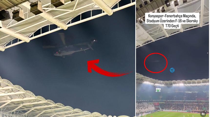 Fenerbah&ccedil;e ma&ccedil;ında stadın &uuml;zerinden F-16 ve Sikorsky ge&ccedil;mişti... Dikkat &ccedil;eken g&ouml;rev değişimi