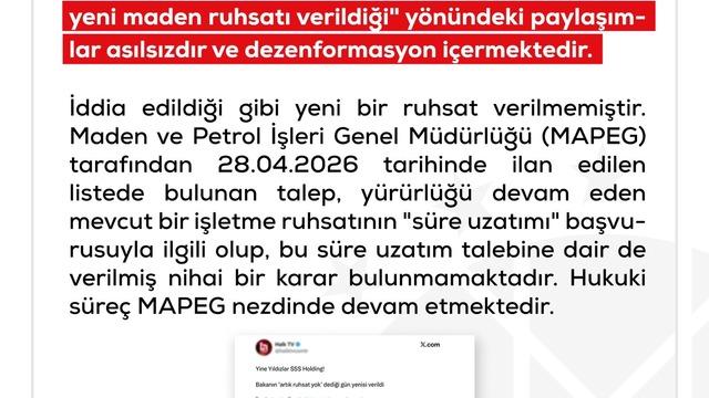 DMM'den 'maden ruhsatı' açıklaması