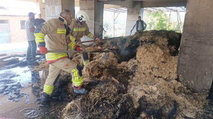 Defne&rsquo;de samanlık yangını