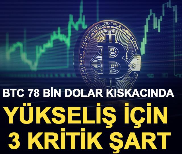 BTC 78 bin dolar kıskacında, y&uuml;kseliş i&ccedil;in 3 kritik şart