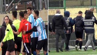 Saha ortasında hakemi yumruklayan futbolcu g&ouml;zaltına alındı
