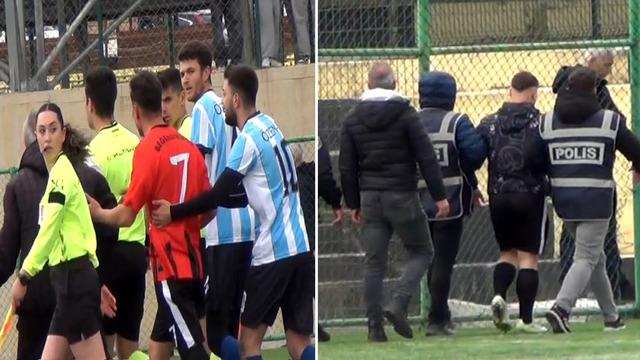 Ortalık karıştı maç tatil edildi! Saha ortasında hakemi yumruklayan futbolcu gözaltına alındı