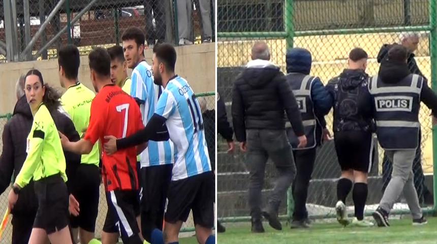 Ortalık karıştı ma&ccedil; tatil edildi! Saha ortasında hakemi yumruklayan futbolcu g&ouml;zaltına alındı