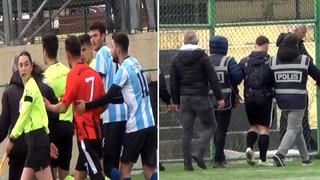 Ortalık karıştı maç tatil edildi! Saha ortasında hakemi yumruklayan futbolcu gözaltına alındı