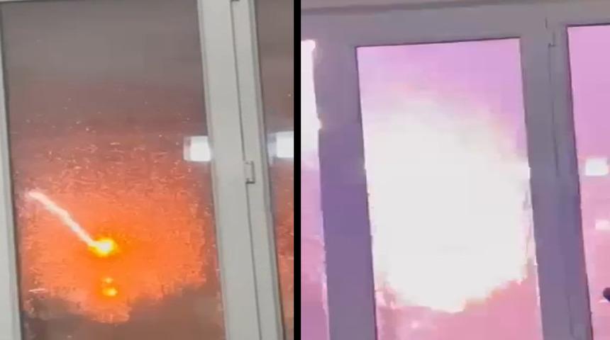 Diyarbakır&rsquo;da 4 katlı binaya yıldırım d&uuml;şt&uuml;; o anlar kamerada