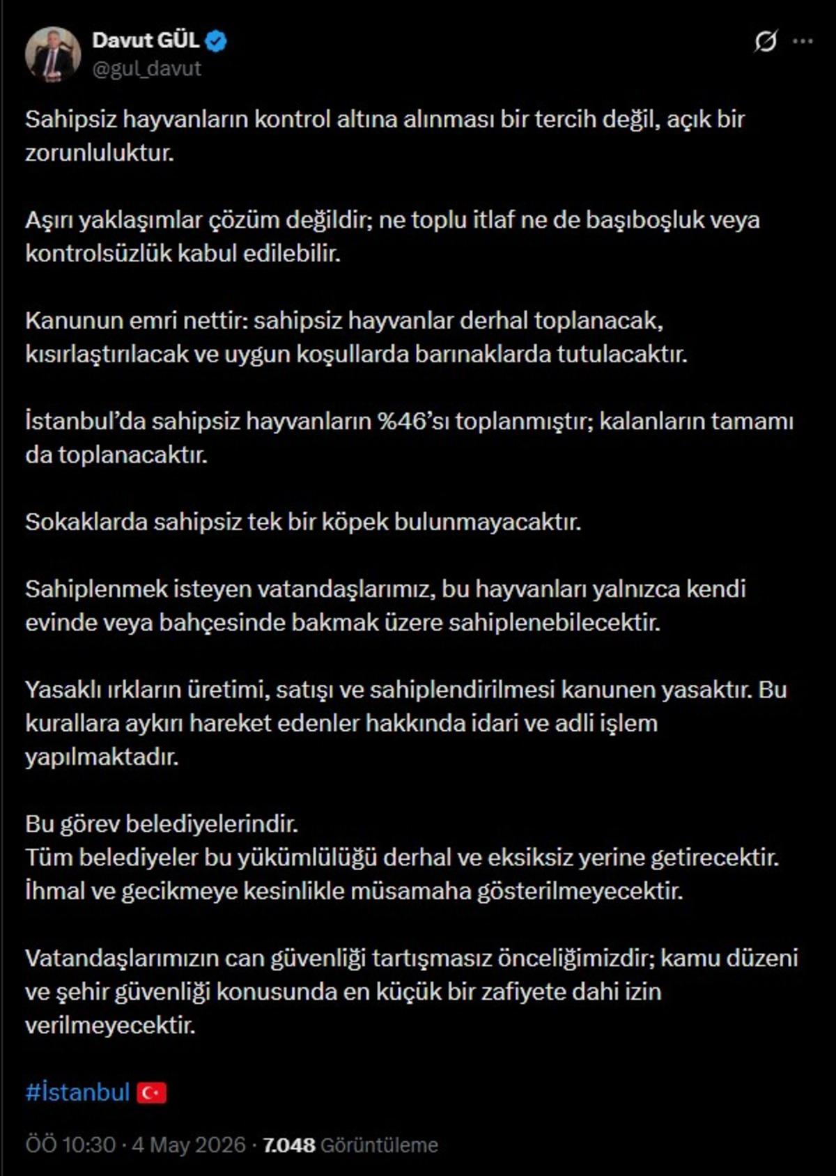 Vali G&uuml;l den sahipsiz hayvanlar a&ccedil;ıklaması: "Sokaklarda sahipsiz tek bir k&ouml;pek bulunmayacaktır" 1