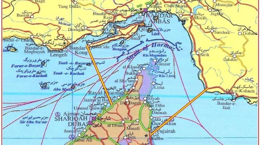 İran&rsquo;dan H&uuml;rm&uuml;z Boğazı&rsquo;nda yeni kontrol hattını g&ouml;steren harita