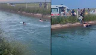 Otomobil sulama kanalına devrildi: 2 kadını vatandaşlar kurtardı