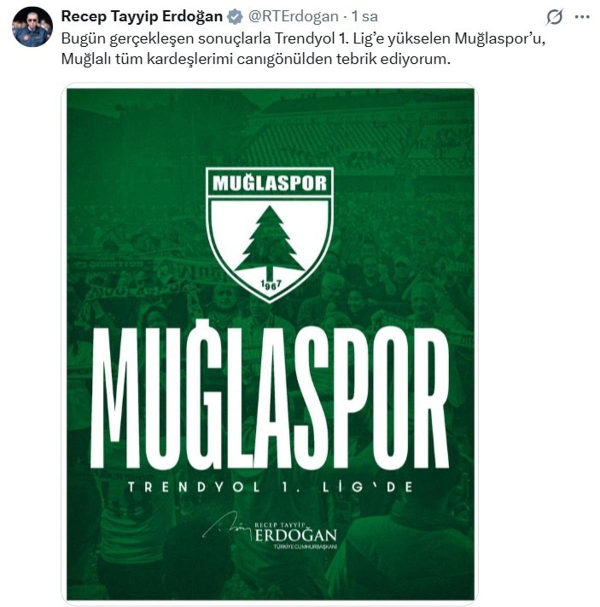Cumhurbaşkanı Erdoğan dan Muğlaspor a tebrik mesajı 1