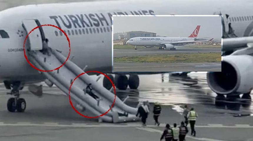 THY u&ccedil;ağında hareketli dakikalar! Acil &ccedil;ıkıştan tahliye edildiler