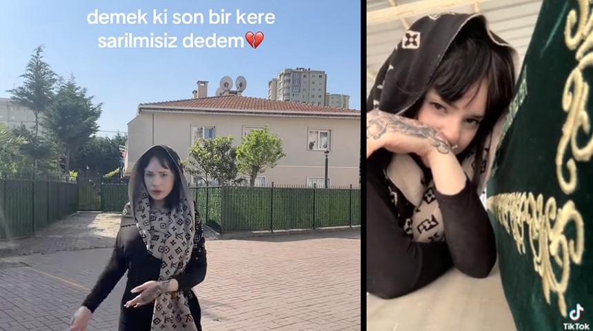 Bir kadın dedesinin cenazesinde tabutun yanında şarkıyla klip &ccedil;ekti 