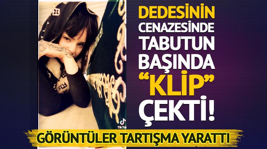 Bir kadın dedesinin cenazesinde tabutun yanında şarkıyla klip &ccedil;ekti 